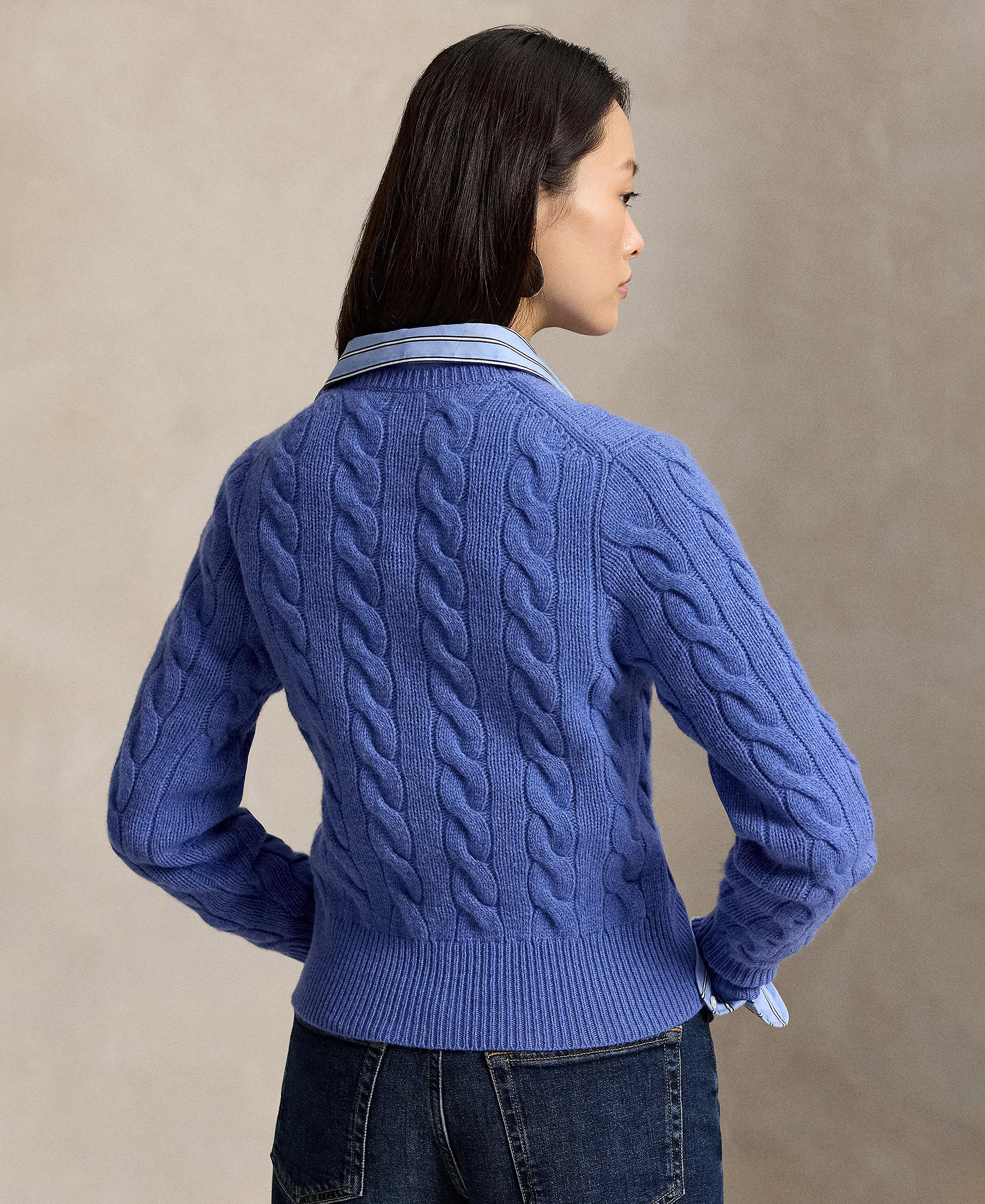 Polo Ralph Lauren Women's Cable-Knit Wool-Cashmere Cardigan Sweater - Dockside Blue Heather