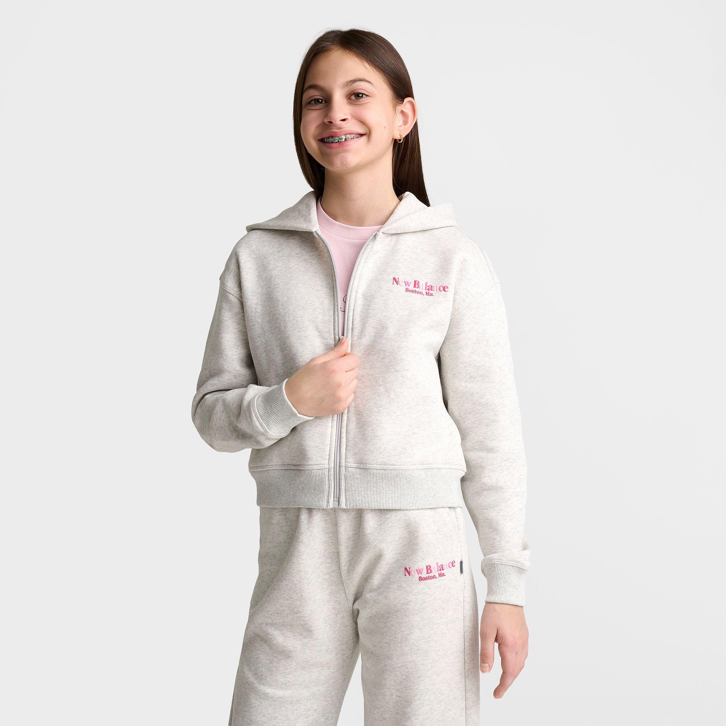 Girls' Big Kids' New Balance Tricolor Cropped Full-Zip Hoodie - Ash Heather - view 3