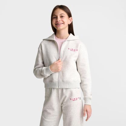 Girls' Big Kids' New Balance Tricolor Cropped Full-Zip Hoodie - Ash Heather - view 3