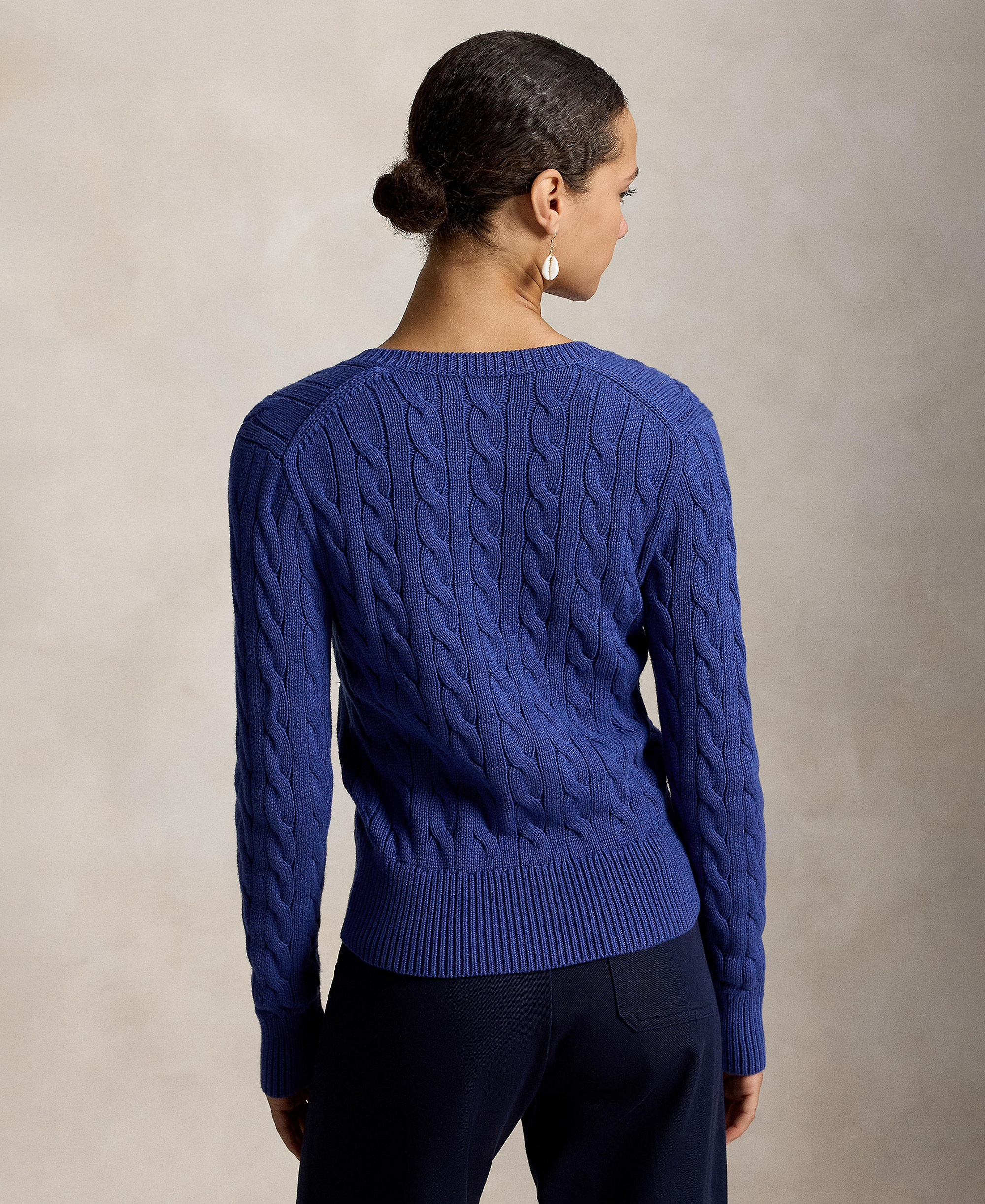 Polo Ralph Lauren Women's Cable-Knit Cotton Crewneck Cardigan Sweater - Charter Blue