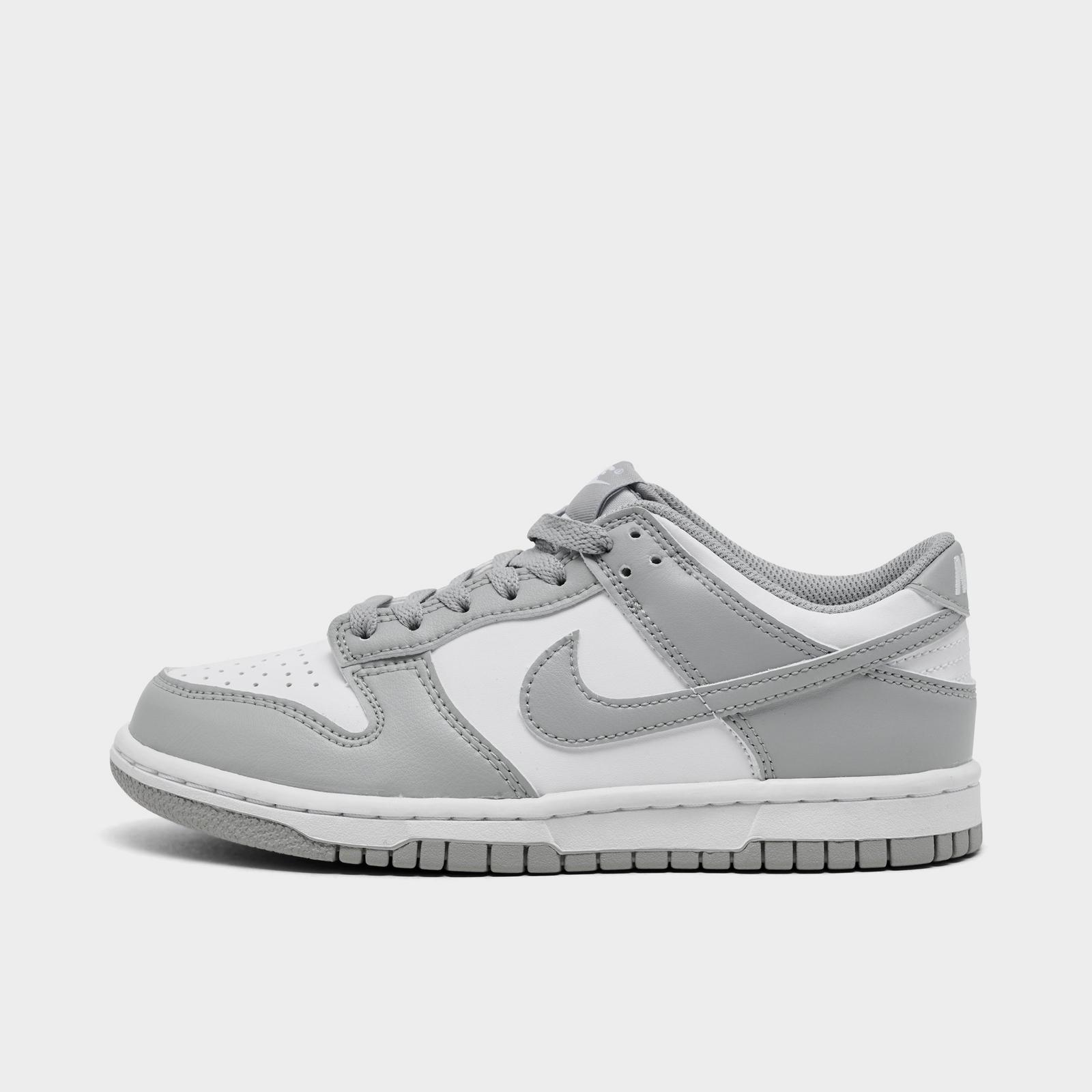 Big Kids' Nike Dunk Low Casual Shoes - White/White/Light Smoke Grey
