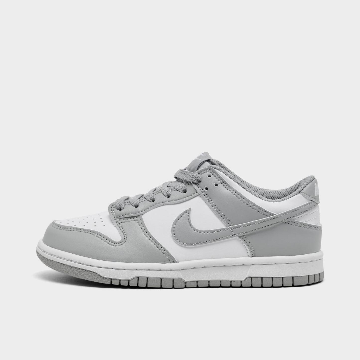 Big Kids' Nike Dunk Low Casual Shoes - White/White/Light Smoke Grey