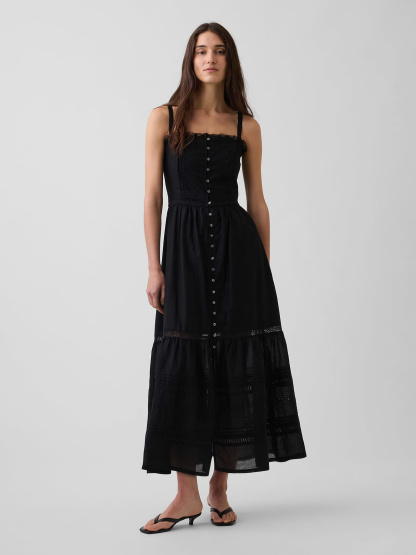 Eyelet Tiered Maxi Dress - True black