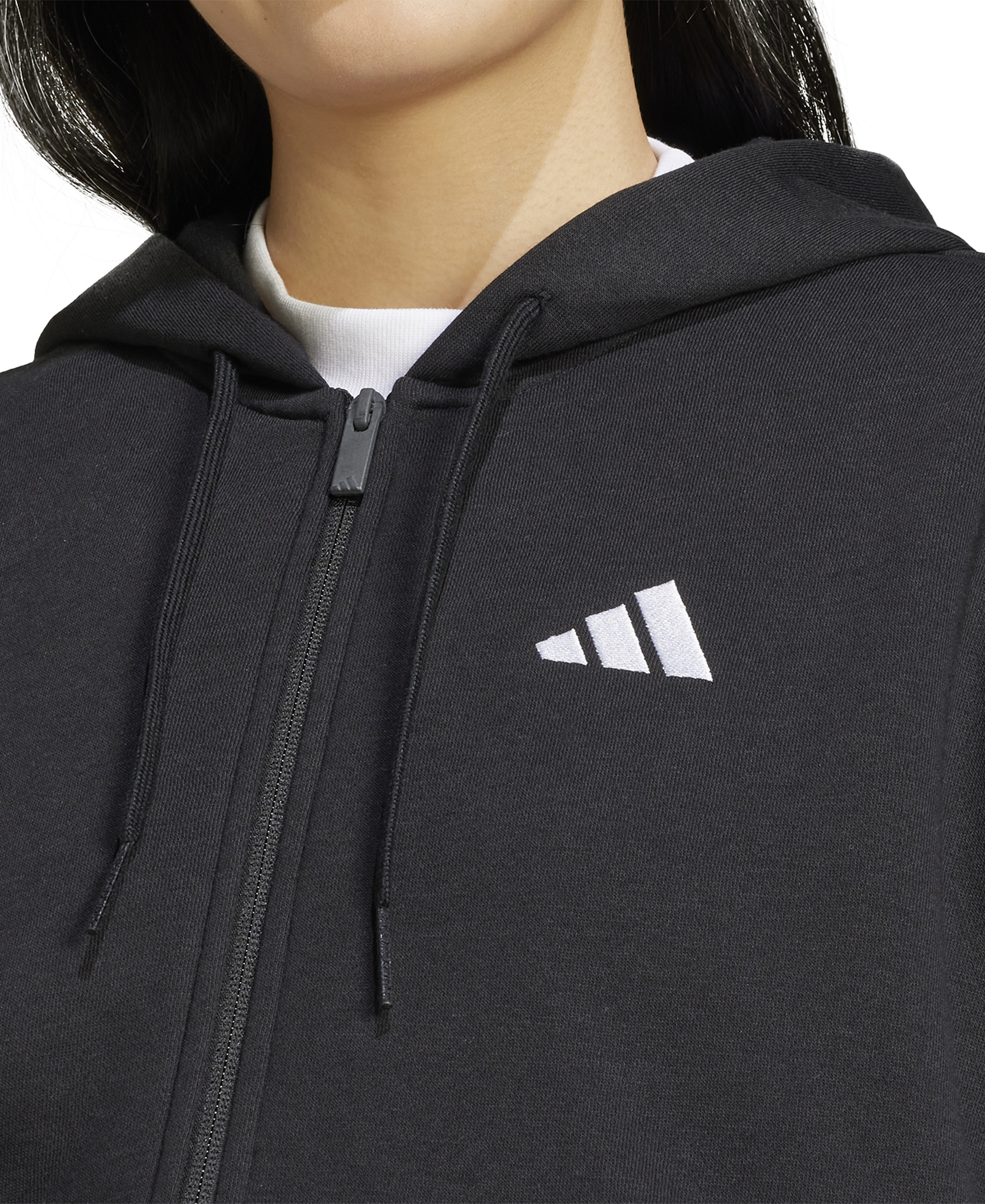 adidas Women's 3-Stripe Fleece Full-Zip Hoodie - Black/White