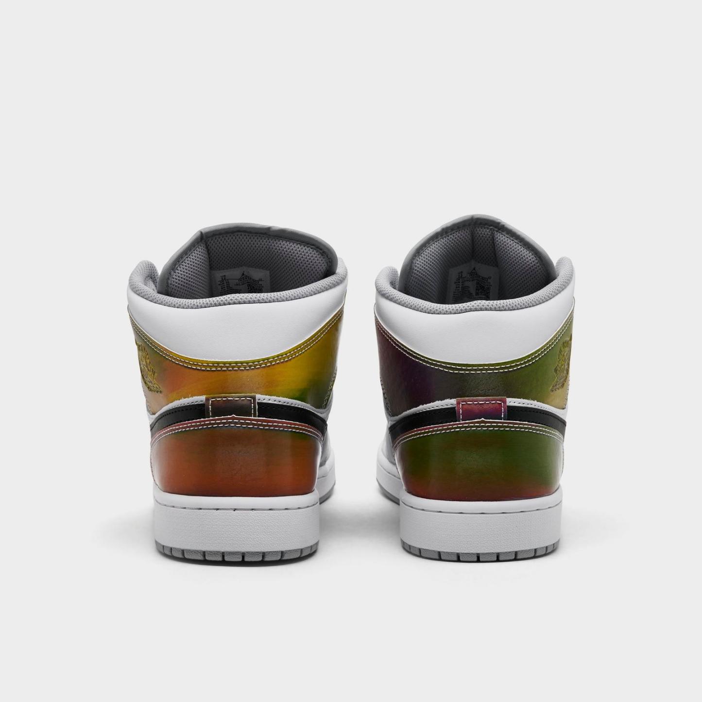 Men's Air Jordan Retro 1 Mid SE Casual Shoes - Multi-Color/White/Wolf Grey/Black - Left shoe facing left. Outside of the shoe. - view 4