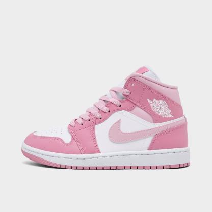 Women's Air Jordan Retro 1 Mid Casual Shoes - Elemental Pink/Iced Carmine/Coconut Milk/Sai - Left shoe facing left. Outside of the shoe. - view 1