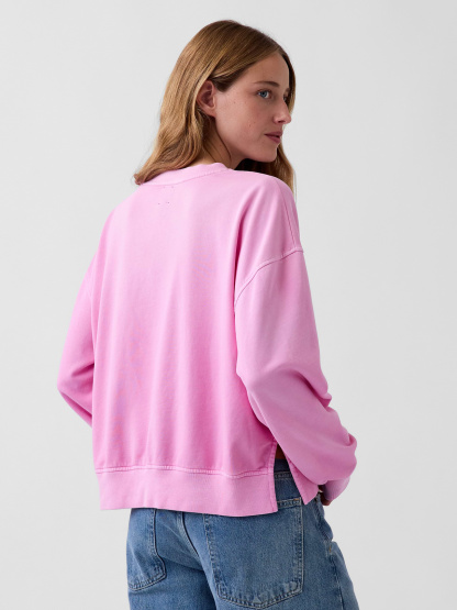 VintageSoft Terry Oversized Wedge Side-Slit Sweatshirt - Pretty pink