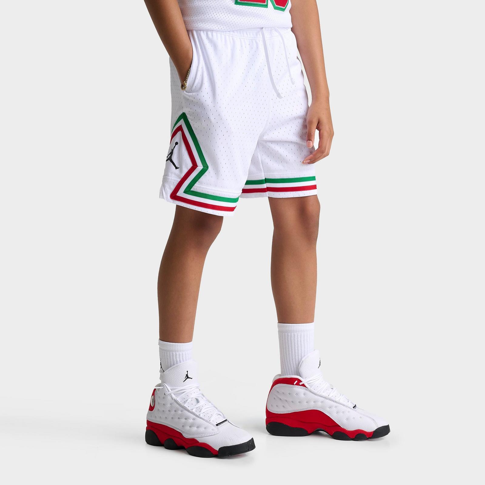 Big Kids' Jordan Dri-FIT Diamond Mesh Basketball Shorts - White/Red/Green - view 1