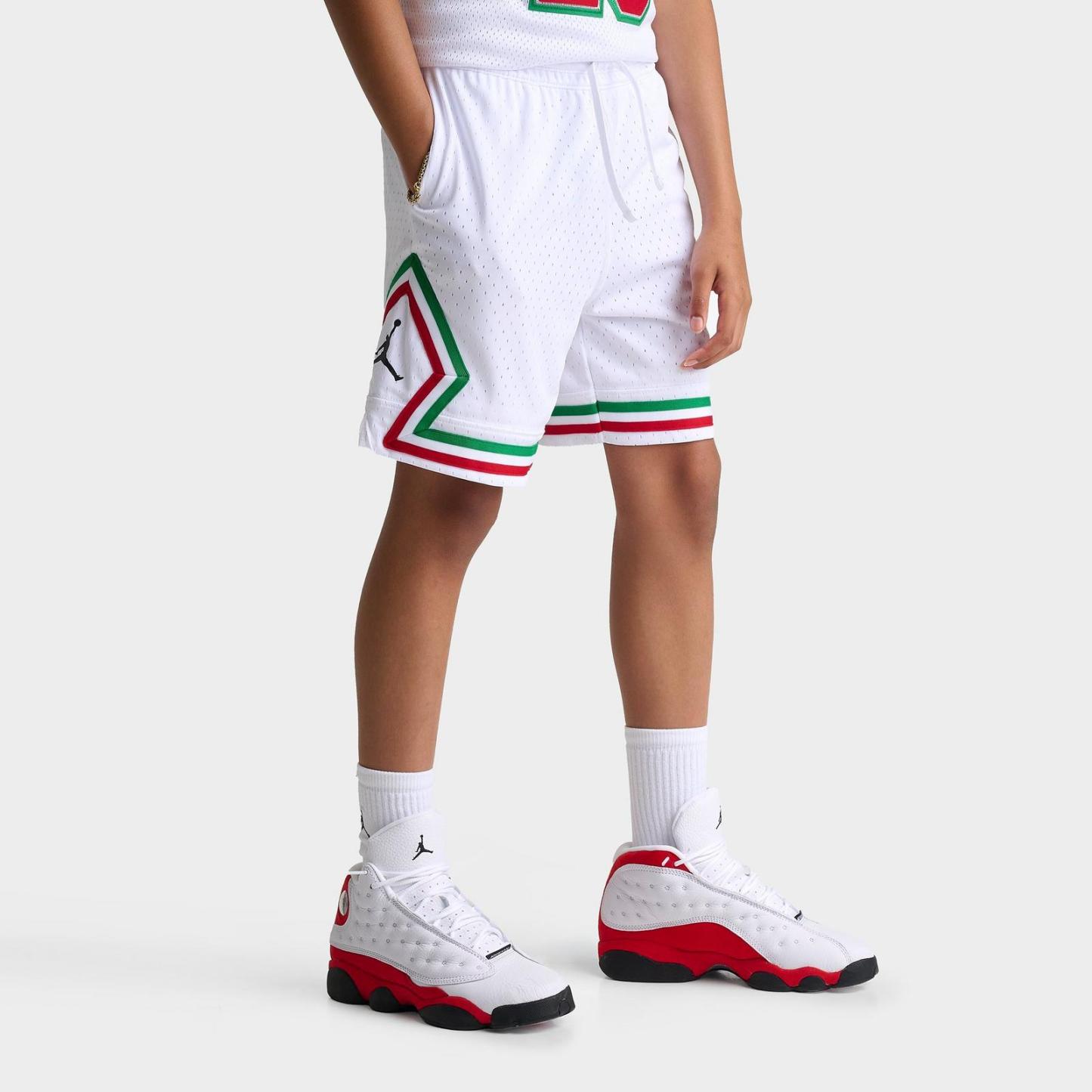 Big Kids' Jordan Dri-FIT Diamond Mesh Basketball Shorts - White/Red/Green - view 1