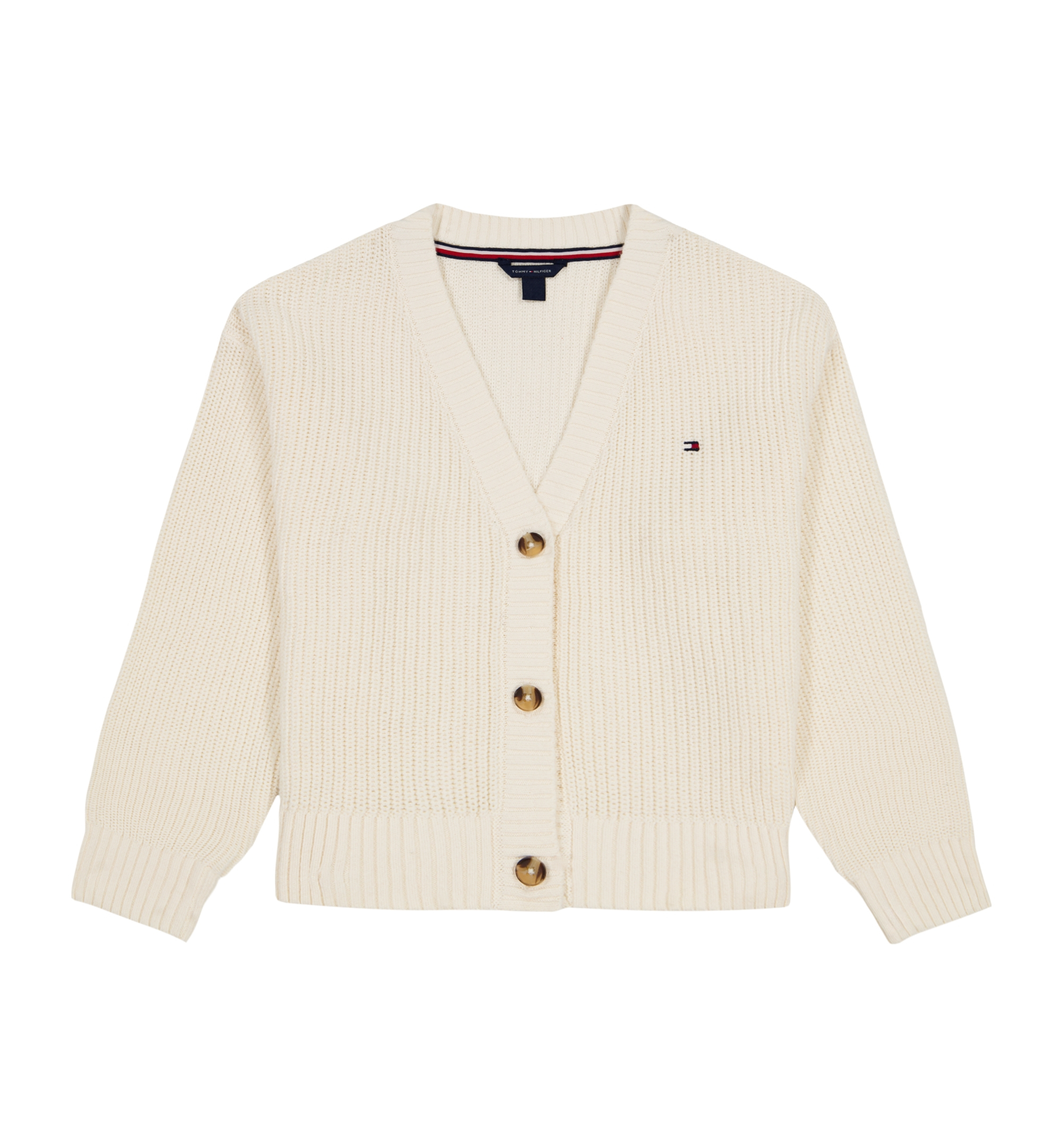 Tommy Hilfiger Girls' 7-16 Shaker Rib Cardigan Sweater - Natural