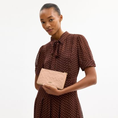 Ashton Wristlet In Signature Leather - Gold/Faded Blush - view 3