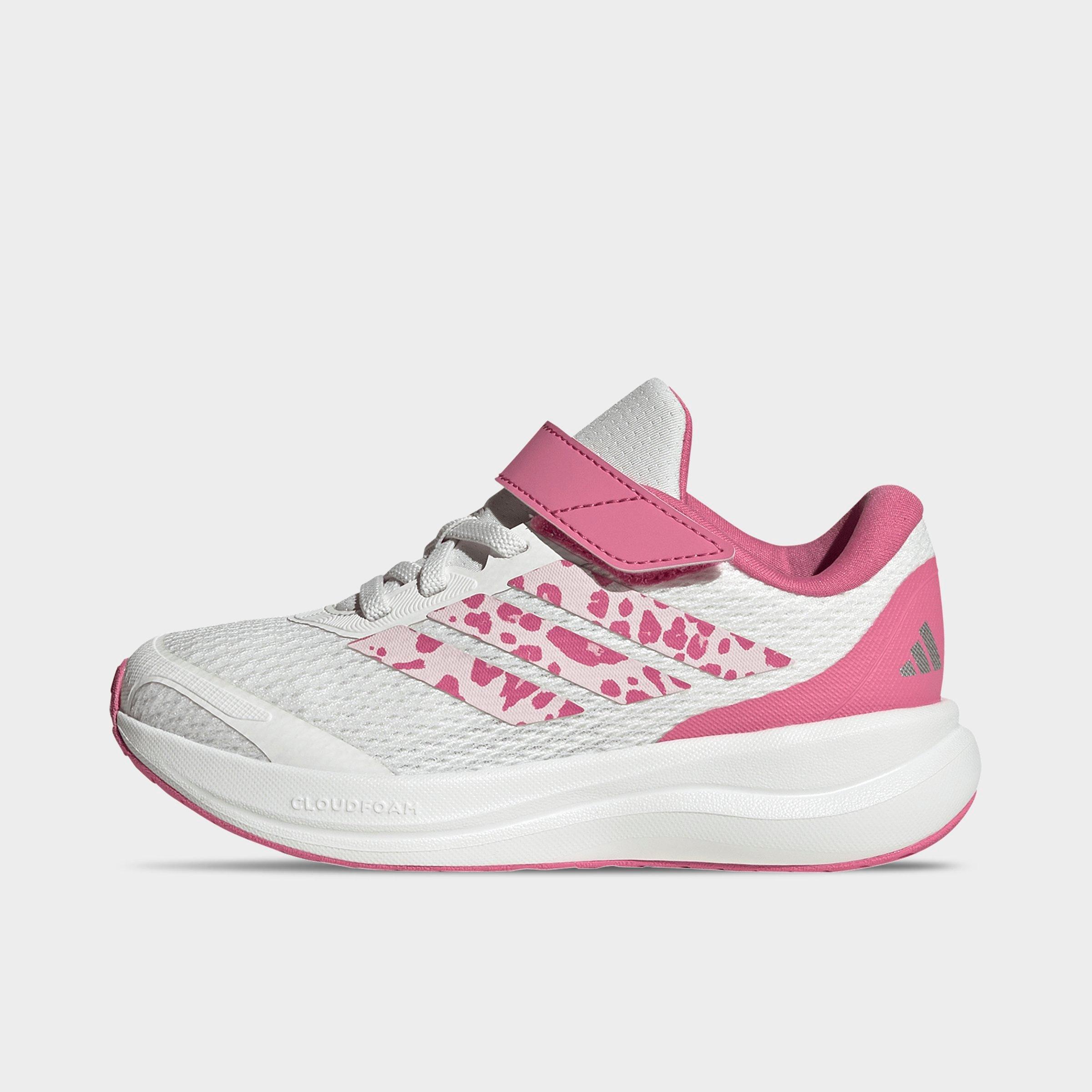 Little Kids' adidas Runfalcon 6 Hook-And-Loop Stretch Lace Casual Shoes - Core White/Distilled Pink/Pink Fusion - Left shoe facing left. Outside of the shoe.
