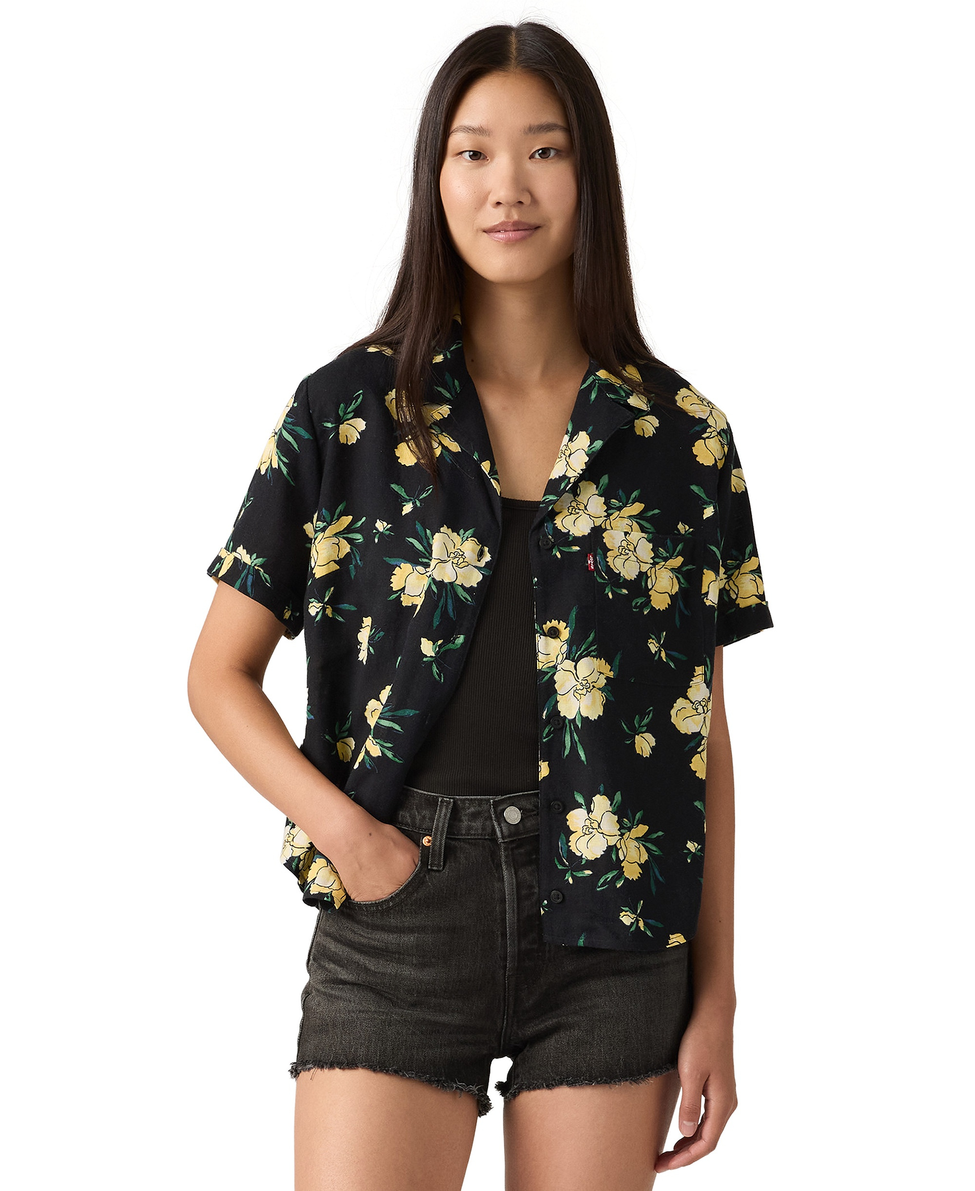 Levi's Women's Bennie Short-Sleeve Camp Shirt - Blake Brushstroke Floral Rattan