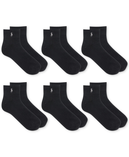 Polo Ralph Lauren Men's 6-Pack Performance Sport Quarter Socks - Black