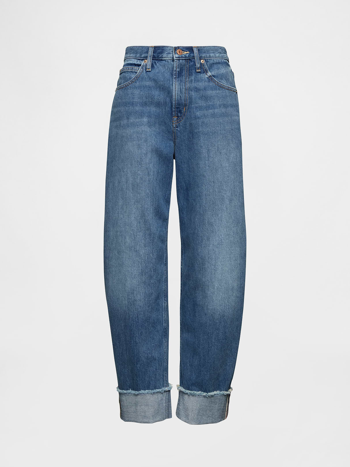 High Rise Barrel Jeans - Cuffed medium wash