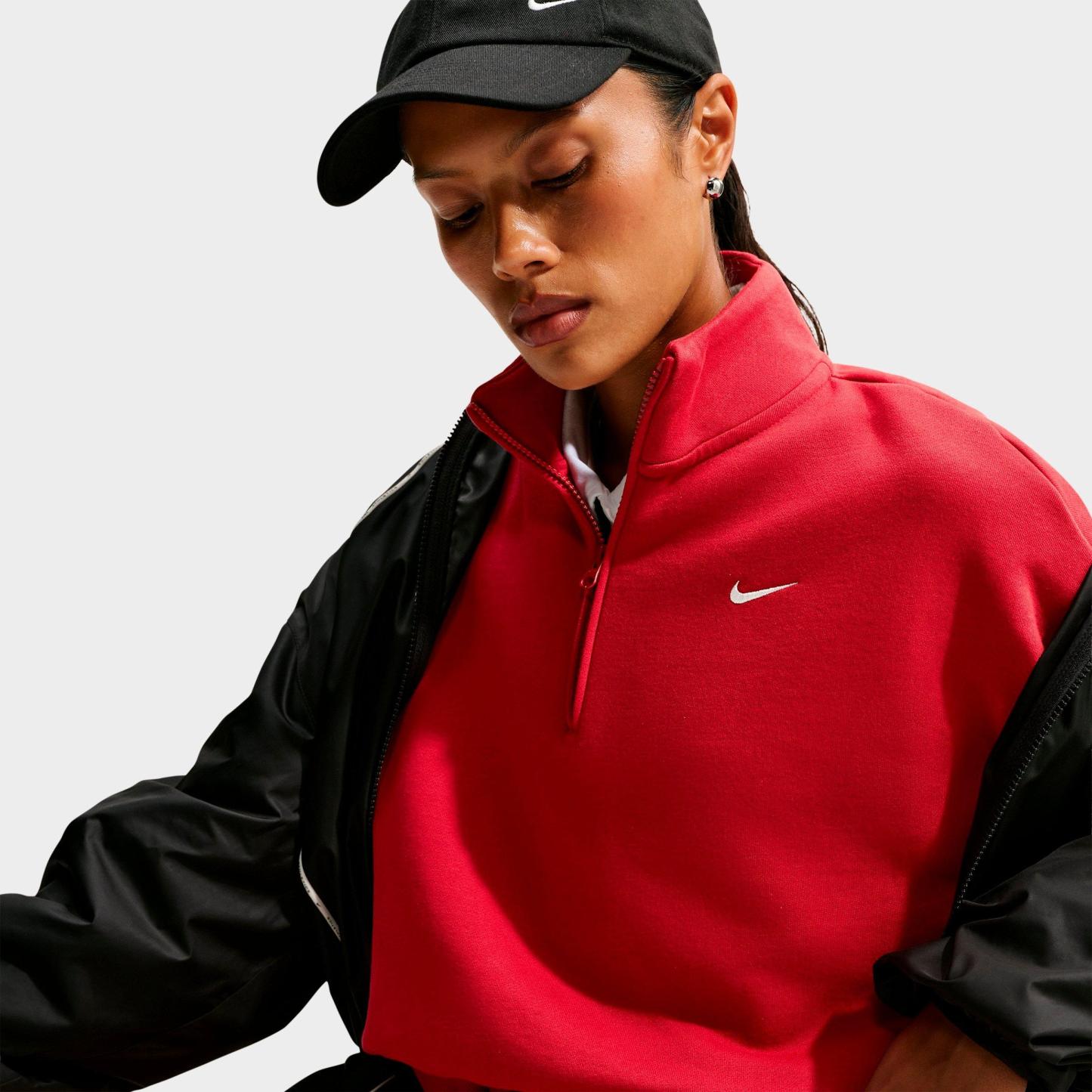 Women's Nithtke Studio Fleece Medium-Weight Oversized Cropped Quarter-Zip Jacket - Tough Red/Sail