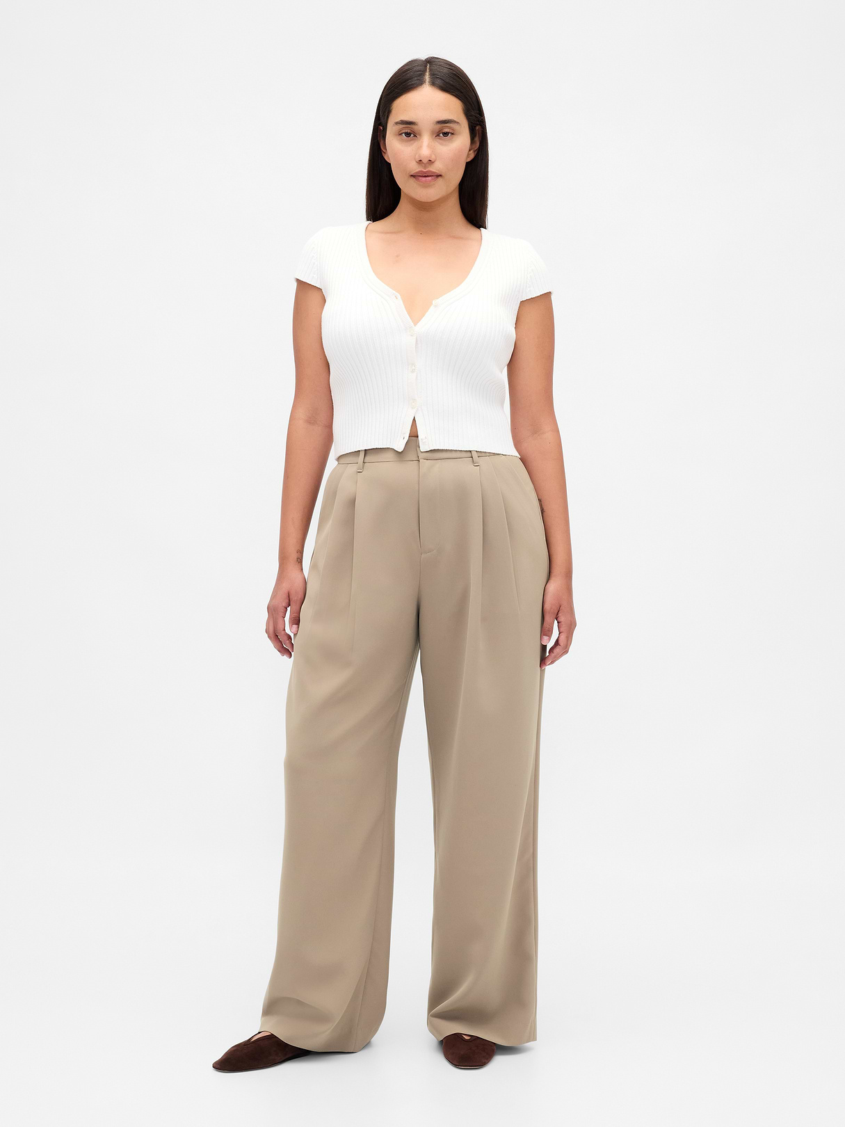 Curvy 365 High Rise Pleated Trousers - Beachwood brown