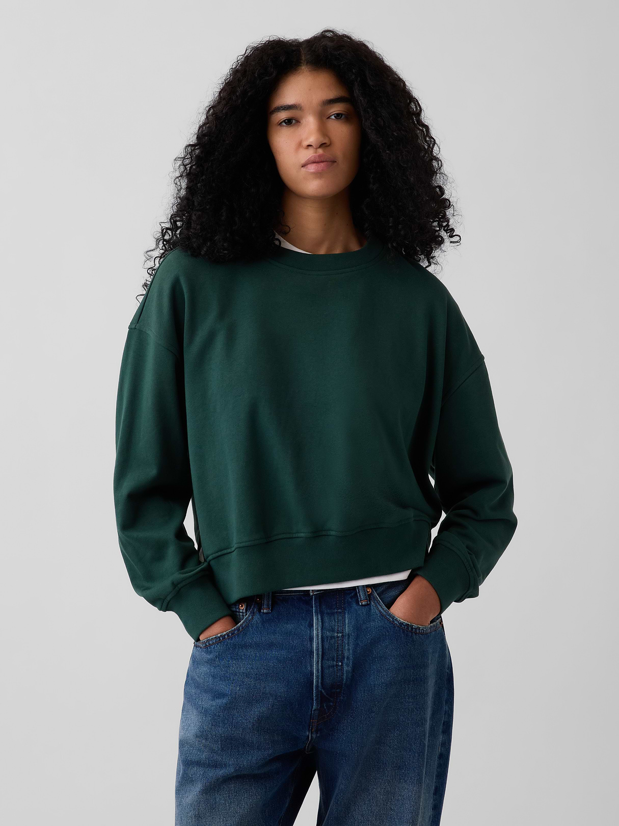 VintageSoft Terry Oversized Wedge Side-Slit Sweatshirt - Dark green