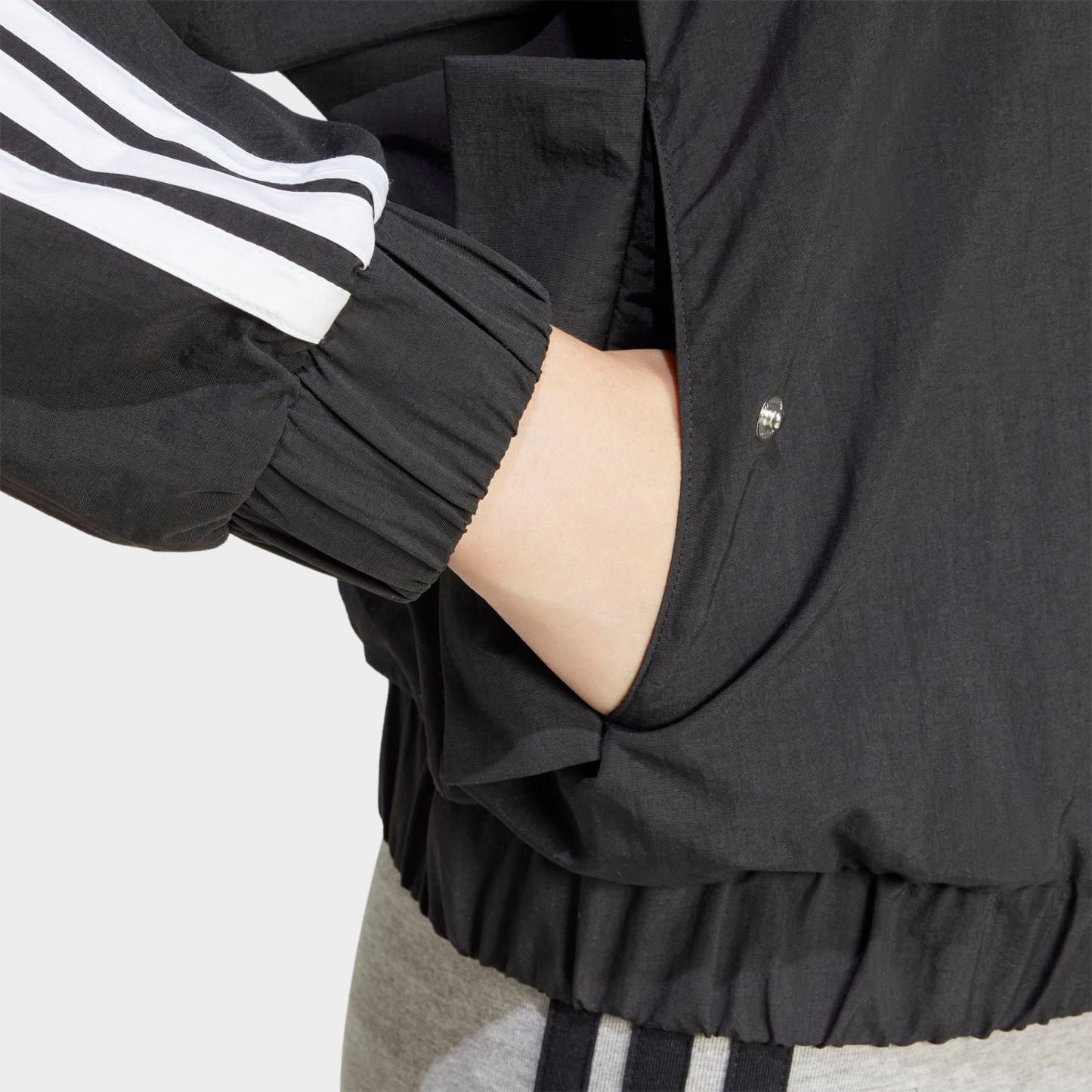 Women's adidas Sportswear Essentials 3-Stripes Lifestyle Woven Full-Zip Bomber Jacket - Black/White