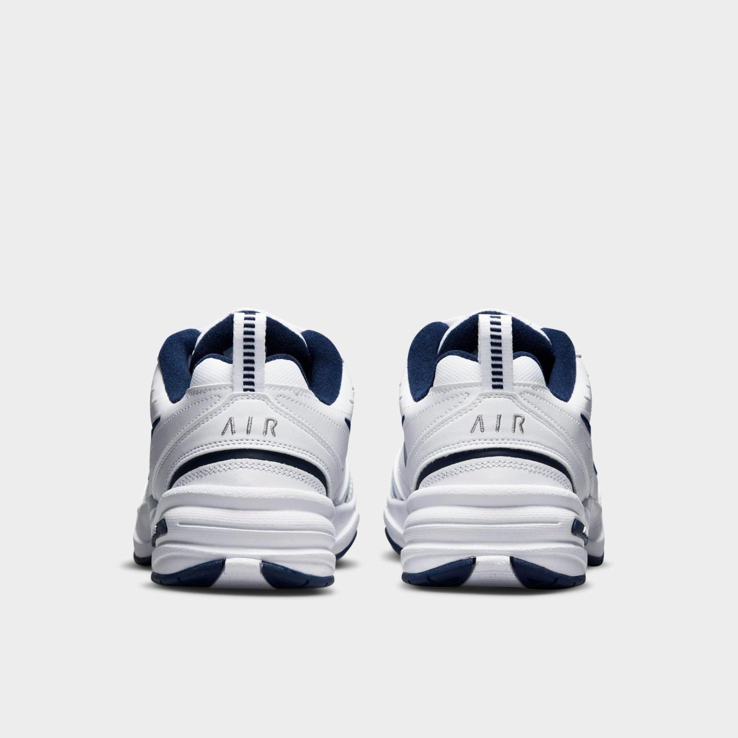 Men's Nithtke Air Monarch IV Casual Shoes (Wide Width 4E) - White/Midnight Navy/White/Metallic Silver - Back view