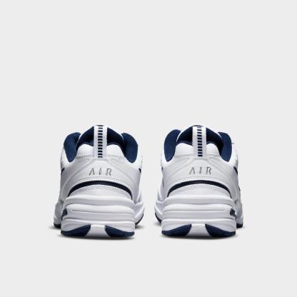 Men's Nithtke Air Monarch IV Casual Shoes (Wide Width 4E) - White/Midnight Navy/White/Metallic Silver - Back view