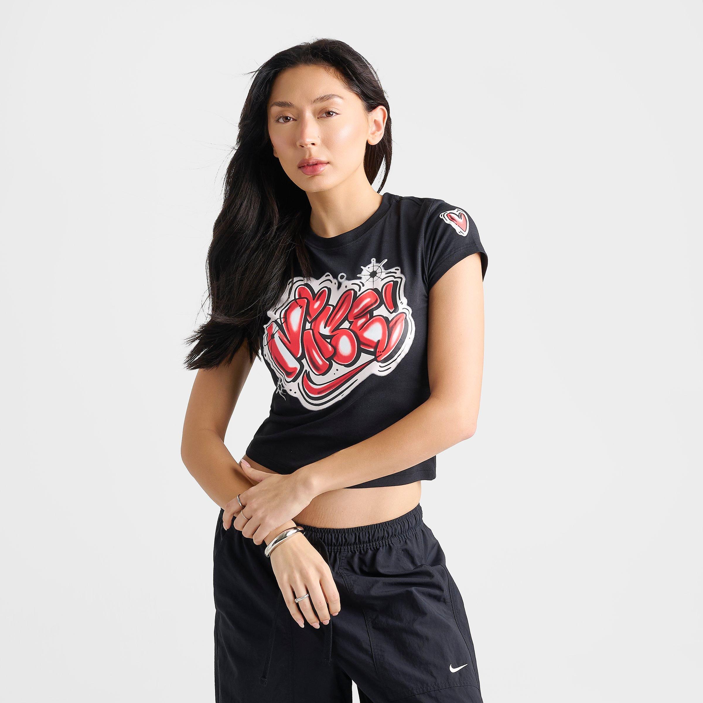 Women's Nithtke Sportswear Chill Knit Airbrushed Slim Cropped T-Shirt - Black