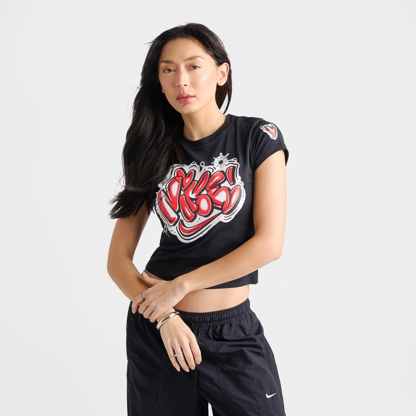 Women's Nithtke Sportswear Chill Knit Airbrushed Slim Cropped T-Shirt - Black