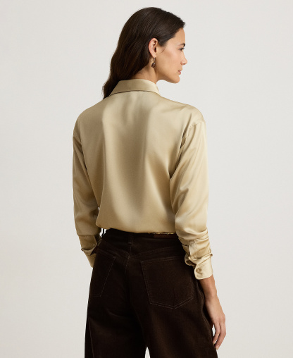 Lauren Ralph Lauren Women's Relaxed-Fit Satin Charmeuse Shirt - Ranch Cream