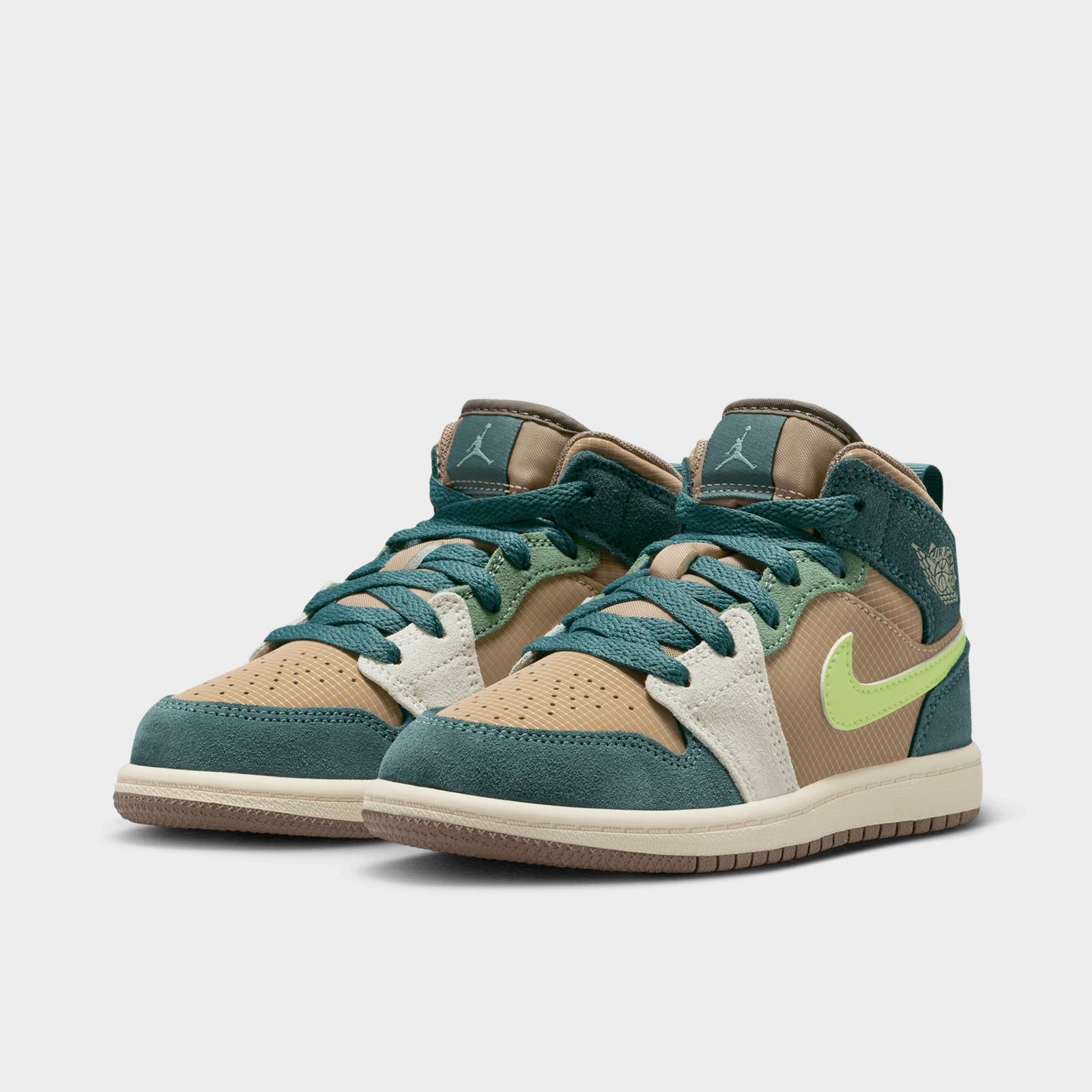 Little Kids' Air Jordan Retro 1 Mid SE Casual Shoes - Khaki/Hasta/Olive Grey/Light Lemon Twist - view 2