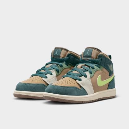 Little Kids' Air Jordan Retro 1 Mid SE Casual Shoes - Khaki/Hasta/Olive Grey/Light Lemon Twist - view 2