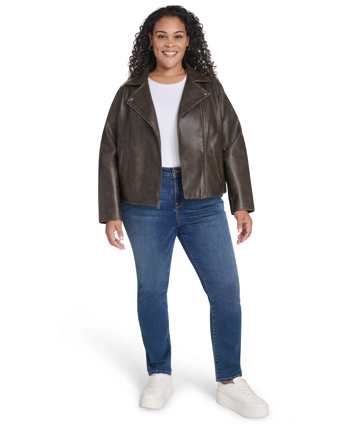Levi's Women's Faux-Leather Asymmetric-Zip Moto Jacket - Brown