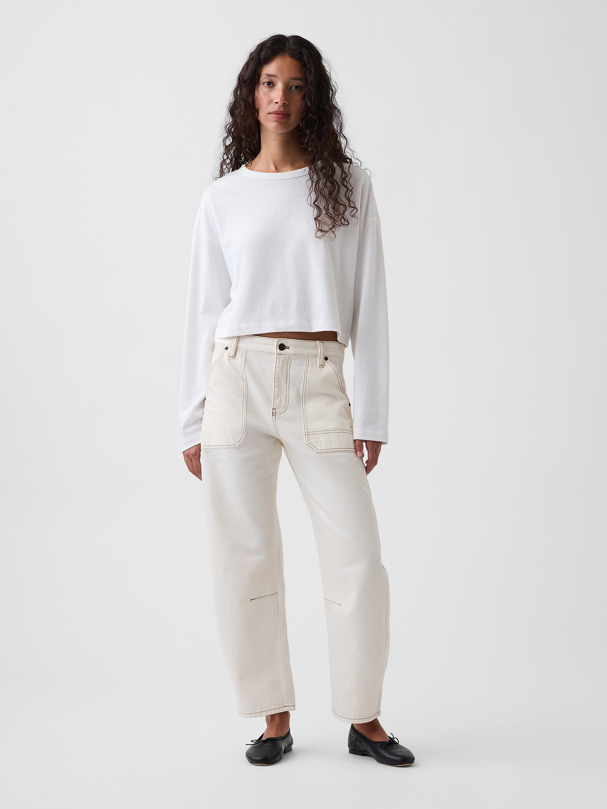 Mid Rise Barrel Utility Ankle Pants - Ivory beige frost