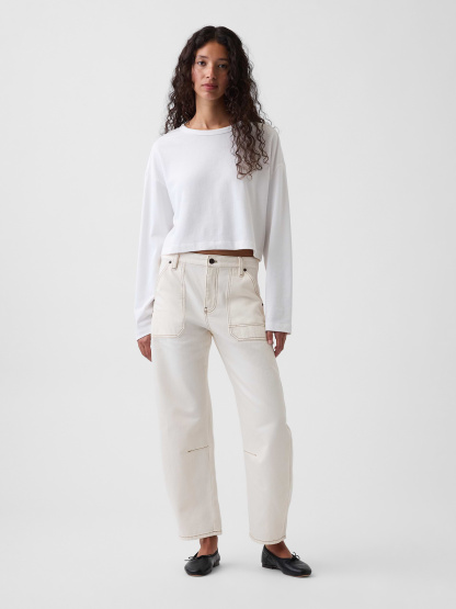 Mid Rise Barrel Utility Ankle Pants - Ivory beige frost