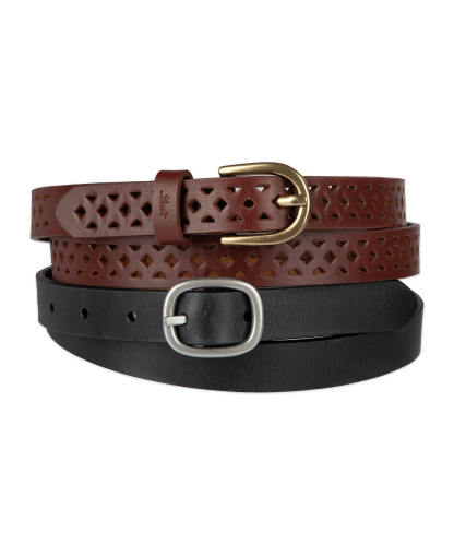 Levi's Women's 2-Pack Perforated and Reversible Skinny Casual Belt Set - Black/Tan Brown