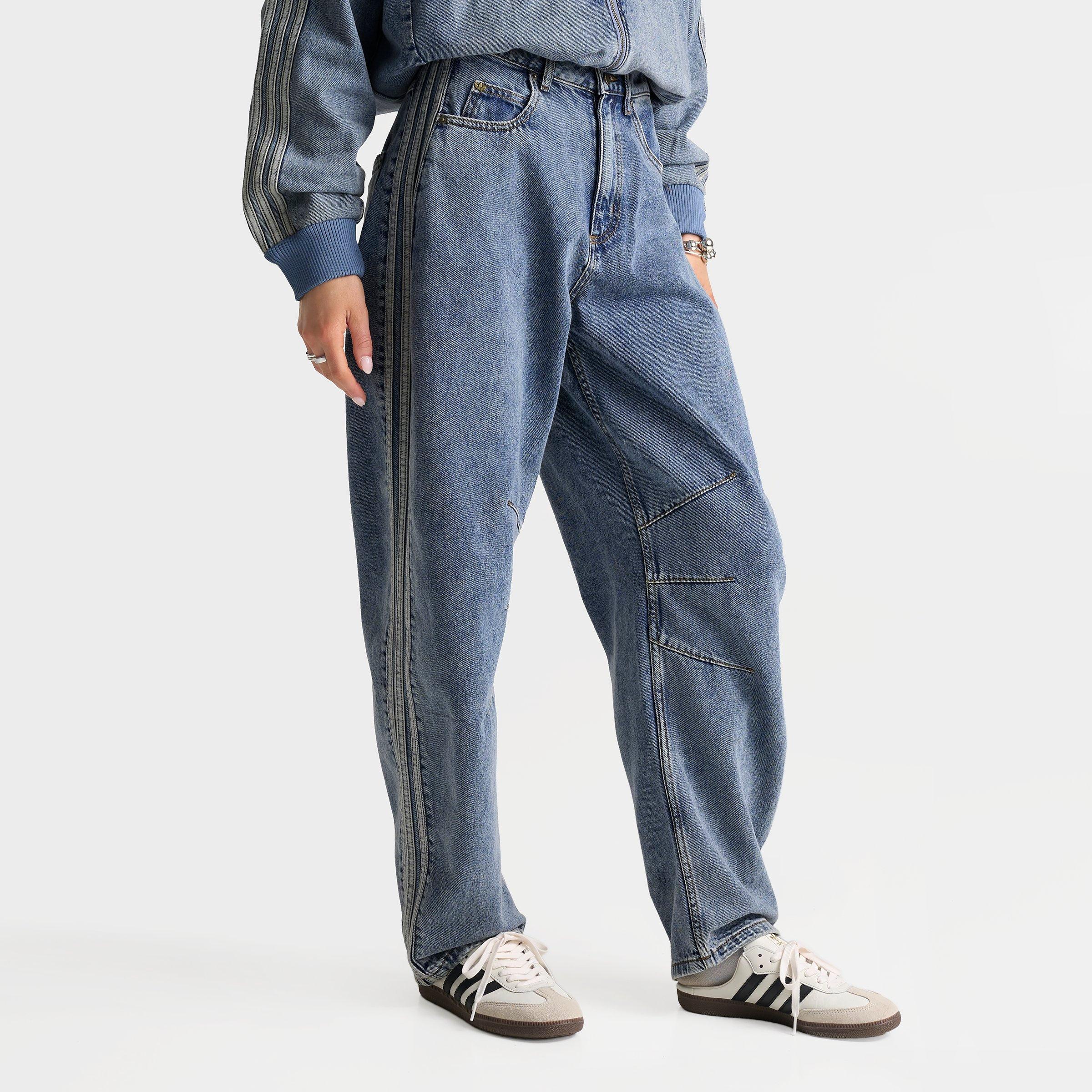 Women's adidas Originals High-Rise Barrel Leg Denim Pants - Worn Blue Denim