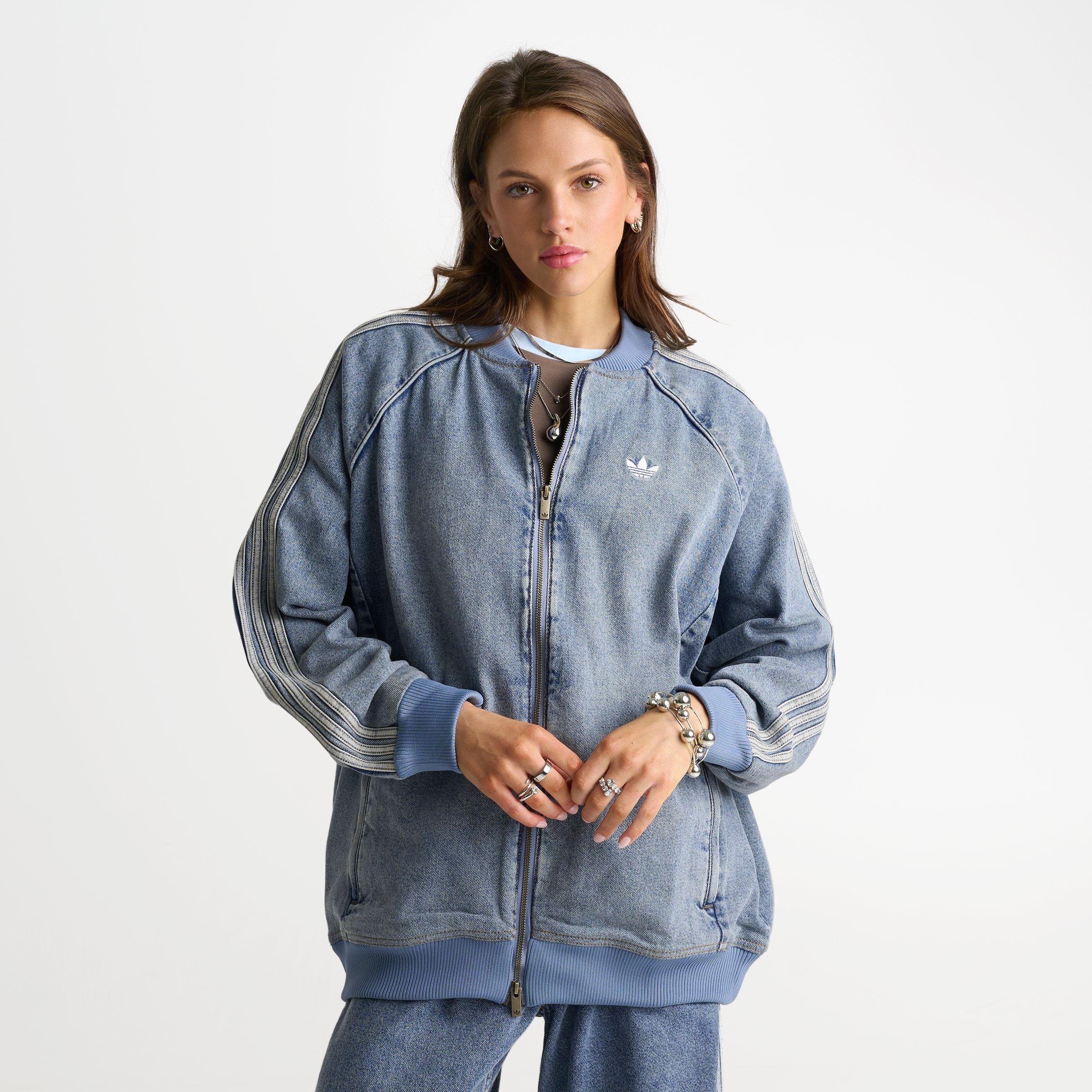 Women's adidas Originals SST Oversized Denim Full-Zip Track Top - Worn Blue Denim