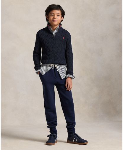 Polo Ralph Lauren Big Boys Cable-Knit Cotton Quarter-Zip Sweater - Navy