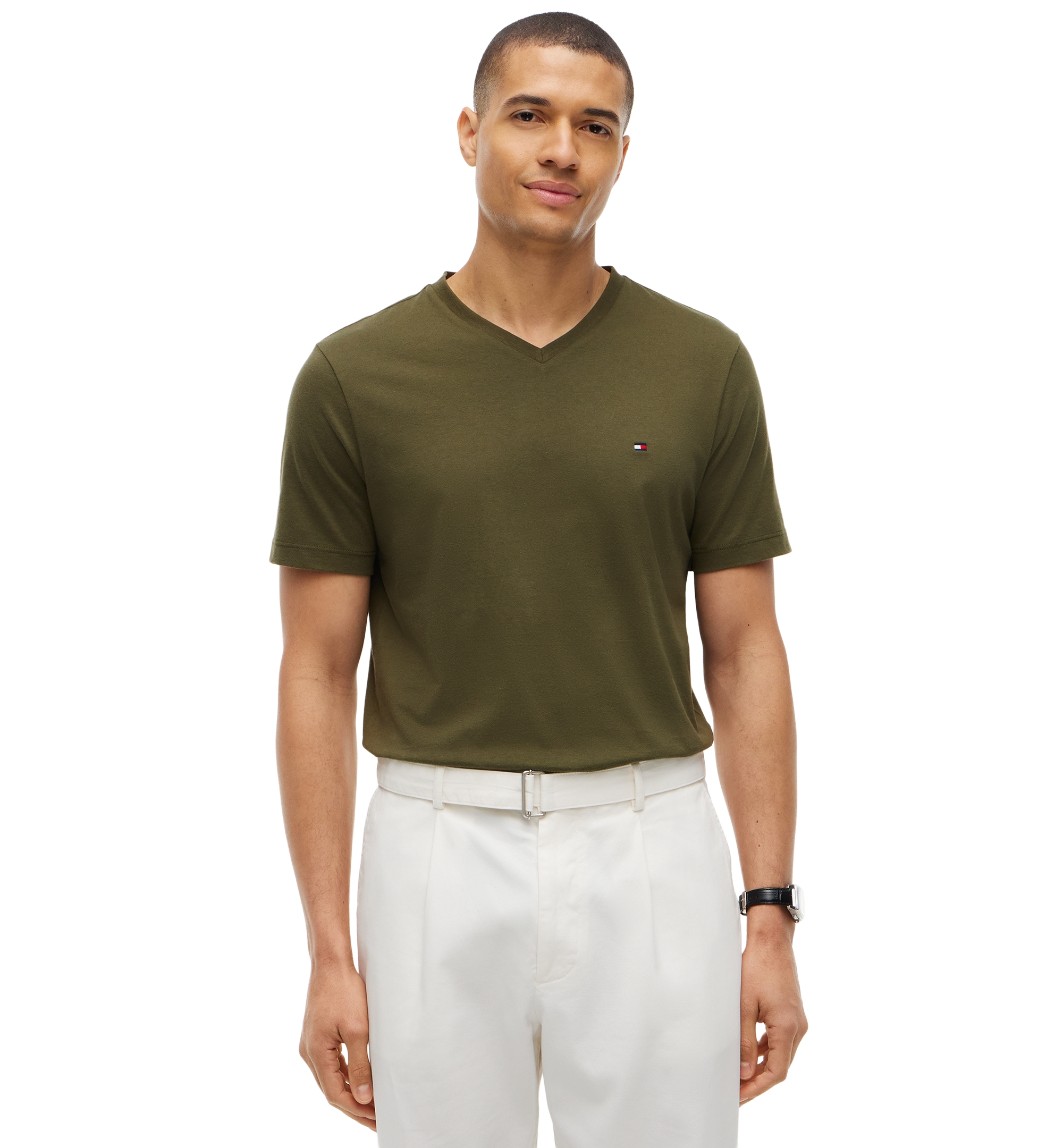 Tommy Hilfiger Men's Essential Cotton V-Neck Regular-Fit T-Shirt - Huntsman Green