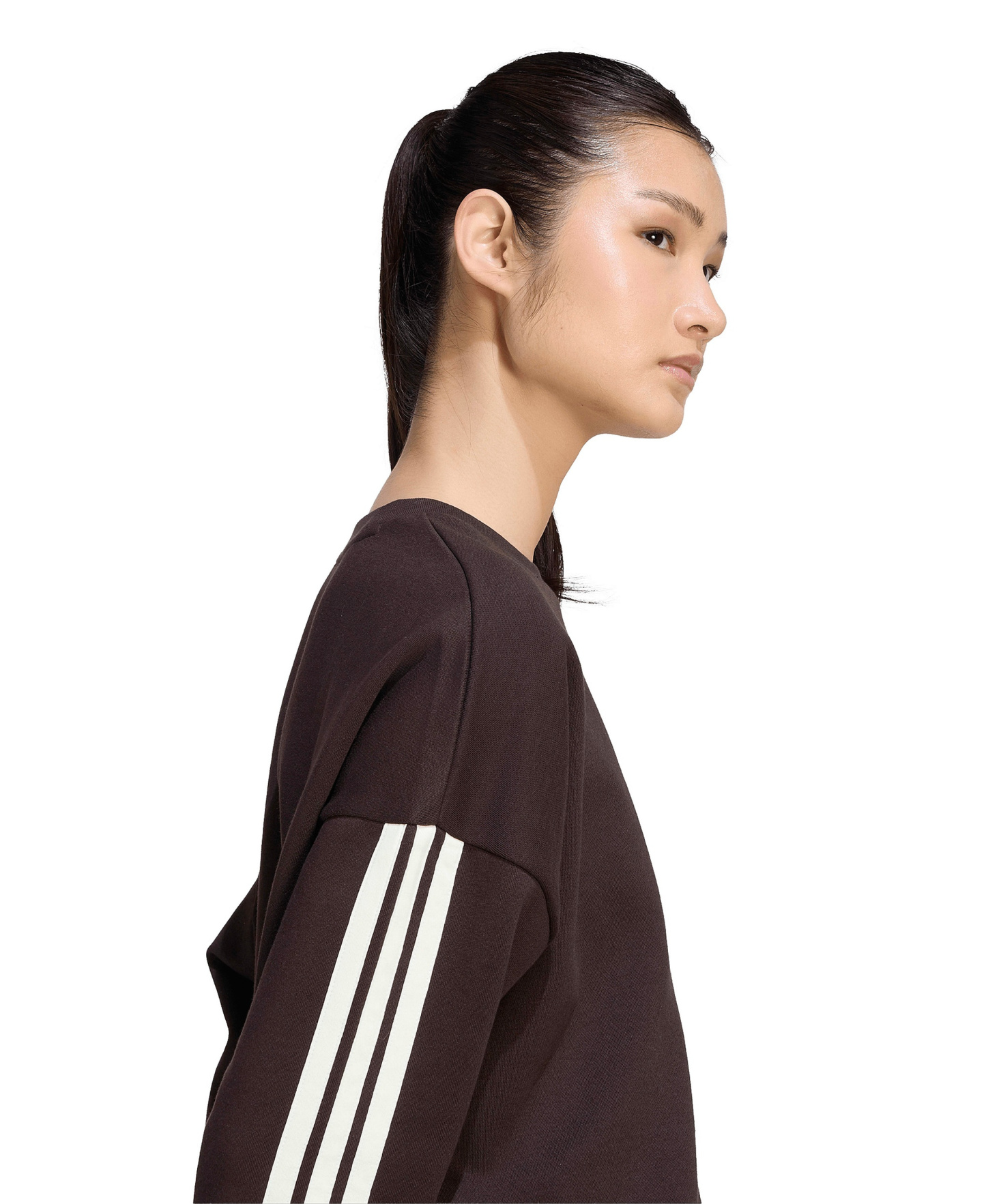 adidas Women's Essentials 3-Stripes Fleece Crew Neck Sweatshirt - Aurora Coffee/Ivory