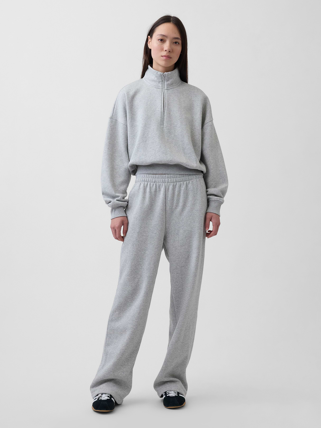 VintageSoft Oversized Half-Zip Wedge Pullover - Heather grey