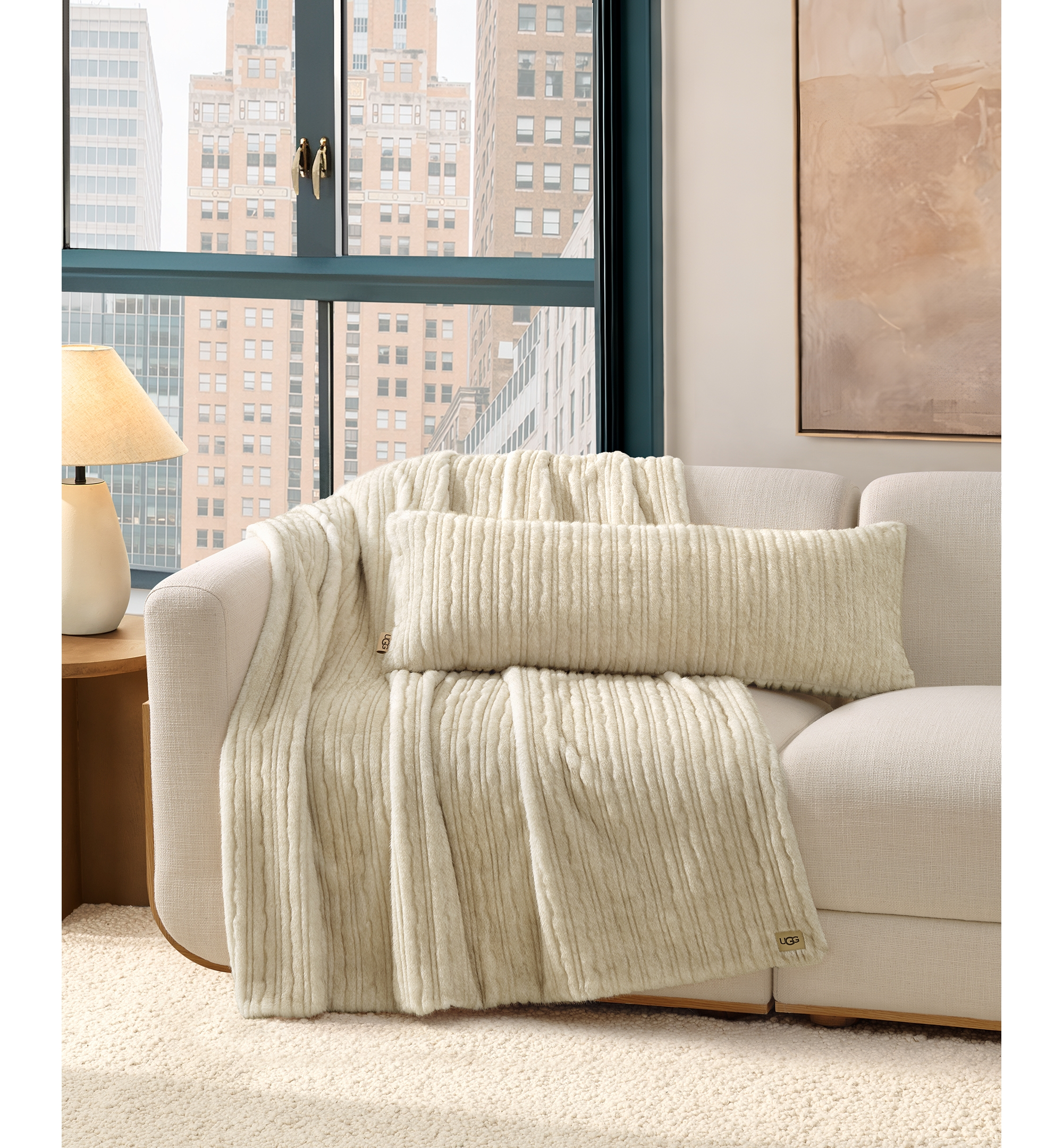 UGG® Jennis Faux Fur Pillow, 36" x 14" - Snow