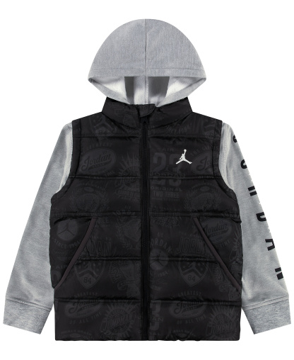 Jordan Boys' 2T-7 Layered-Look Long-Sleeve Hooded Jacket - Black/Gray Heather