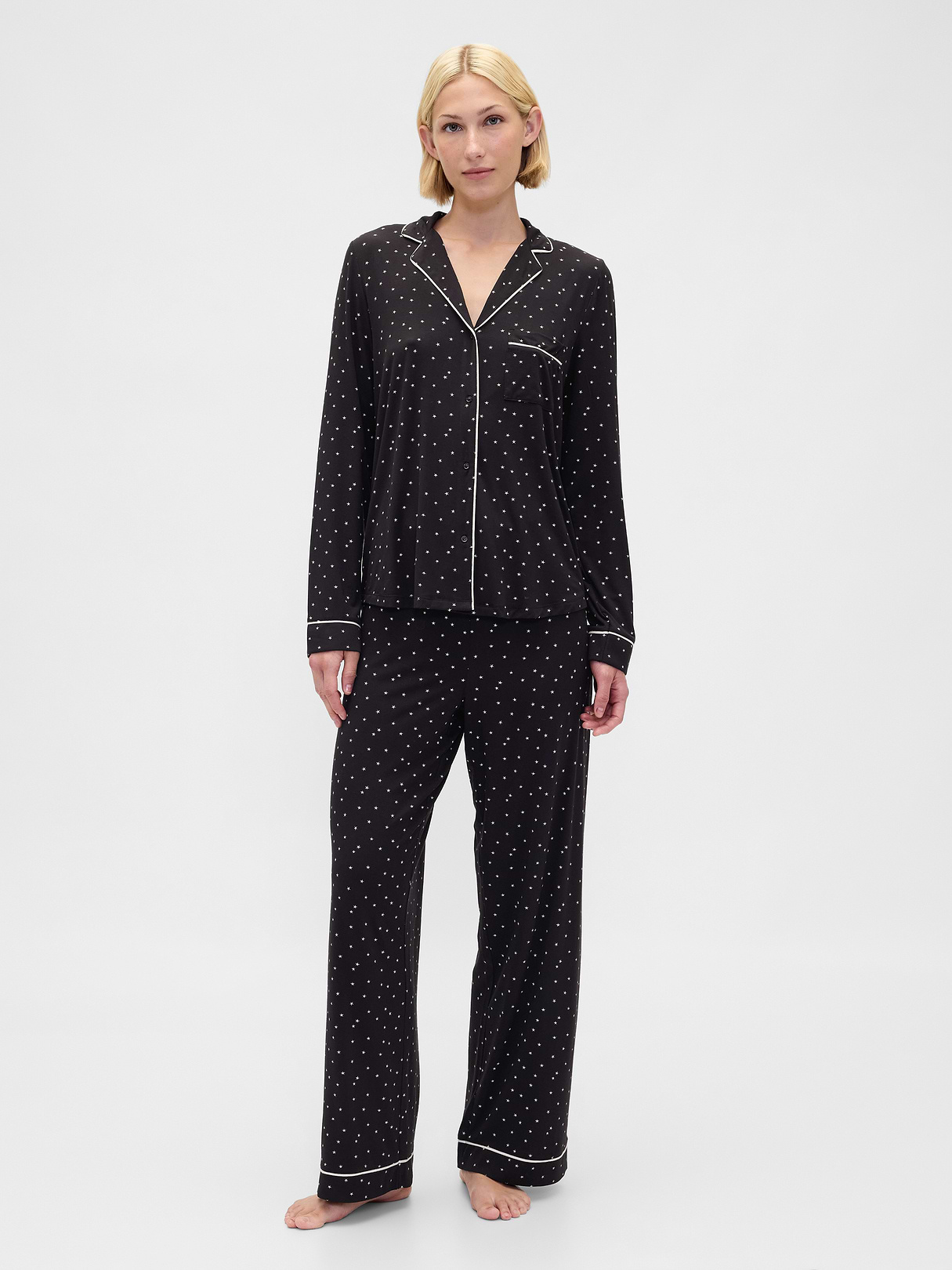 SoftMade Modal PJ Top - Black & white stars