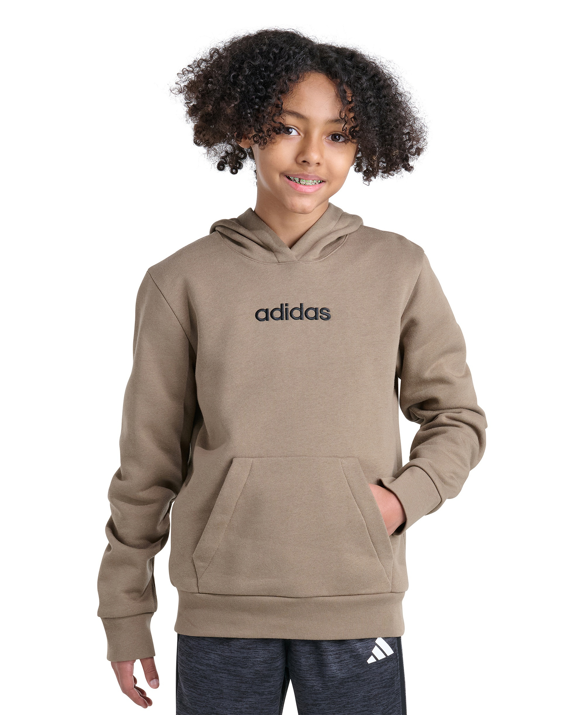 adidas Boys' 8-20 Long-Sleeve Essential Linear Hooded Sweatshirt - Khaki Six