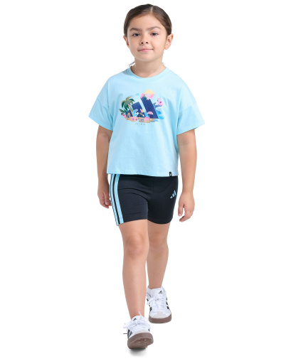 adidas Girls' 2T-6X Short-Sleeve T-Shirt and Bike Shorts, 2-Piece Set - Light Blue