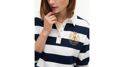 Tommy Hilfiger Women's Long-Sleeve Rugby Polo Sweatshirt - Rugby Stripe Dark Blue / Ecru
