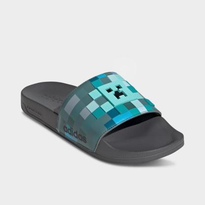 Men's adidas x Minecraft Adilette Shower Slide Sandals - Grey/Grey/Grey - Both shoes facing left