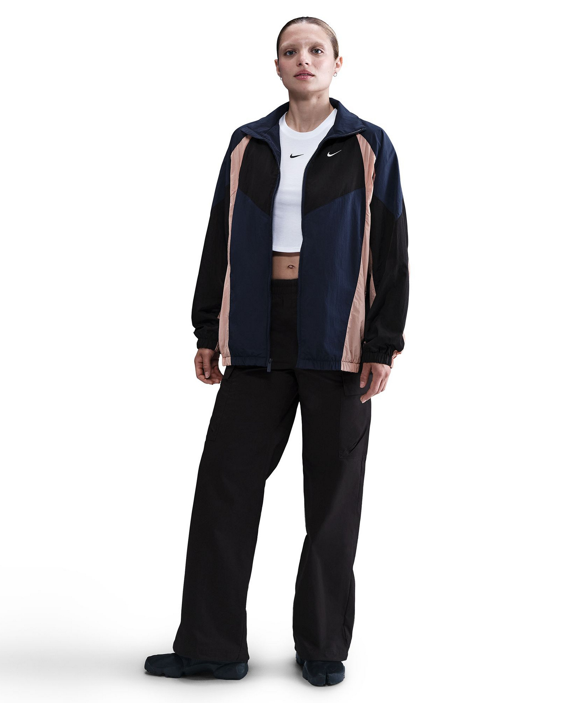 Nike Women's Sportswear Colorblocked Oversized Track Jacket - Midnight Navy/black/particle Pink/sail