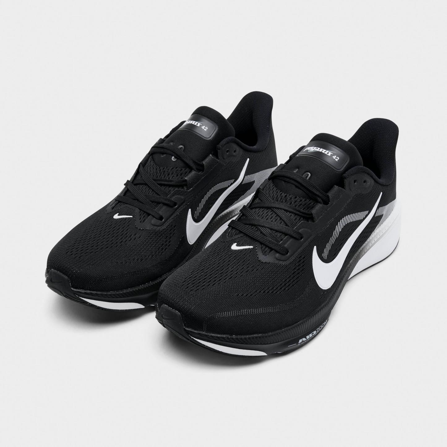 Men's Nithtke Pegasus 42 Running Shoes - Part 1 - Black/Photon Dust/White - Both shoes facing left