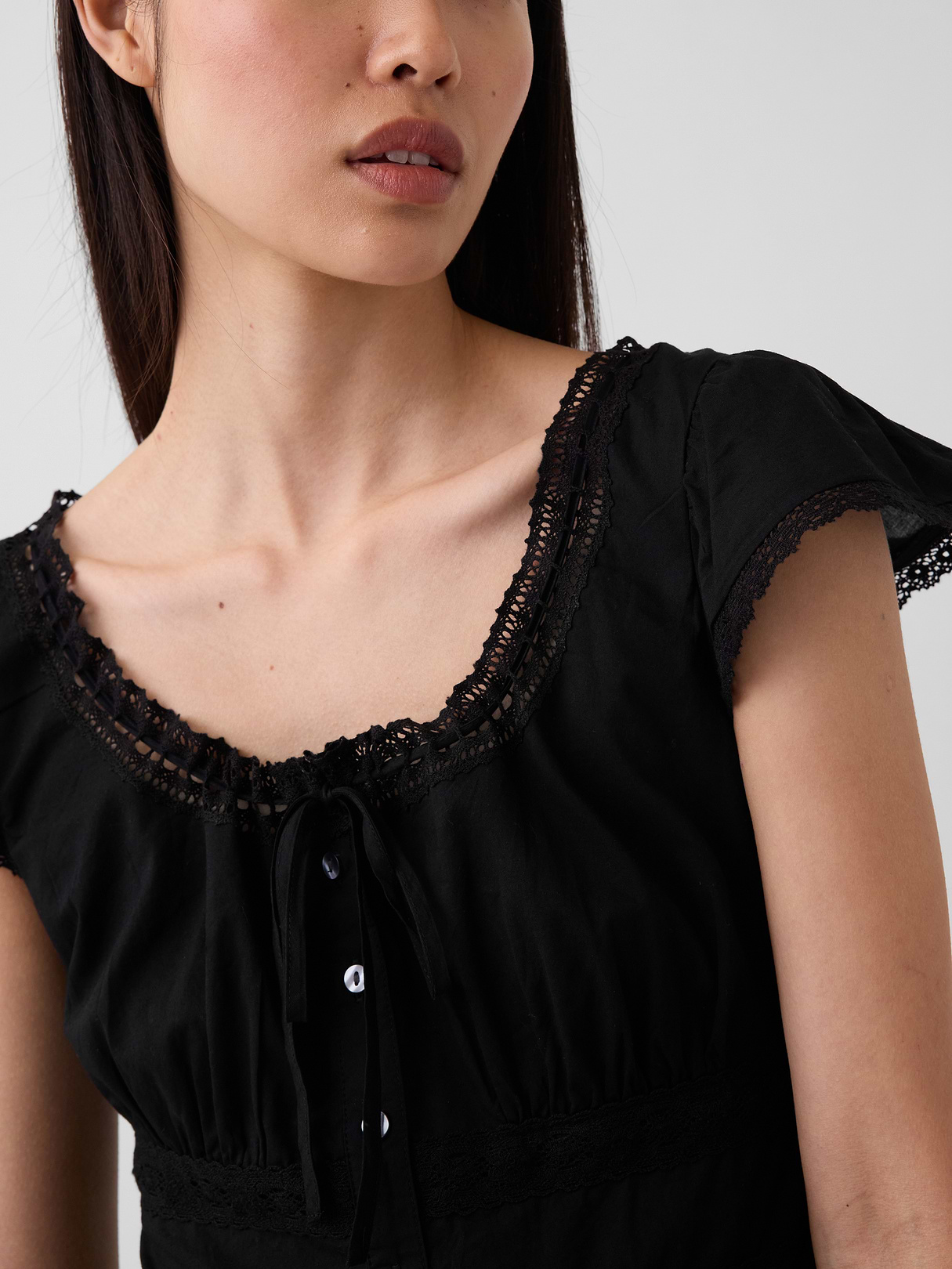 Scoop Neck Lace-Trim Mini Dress - True black